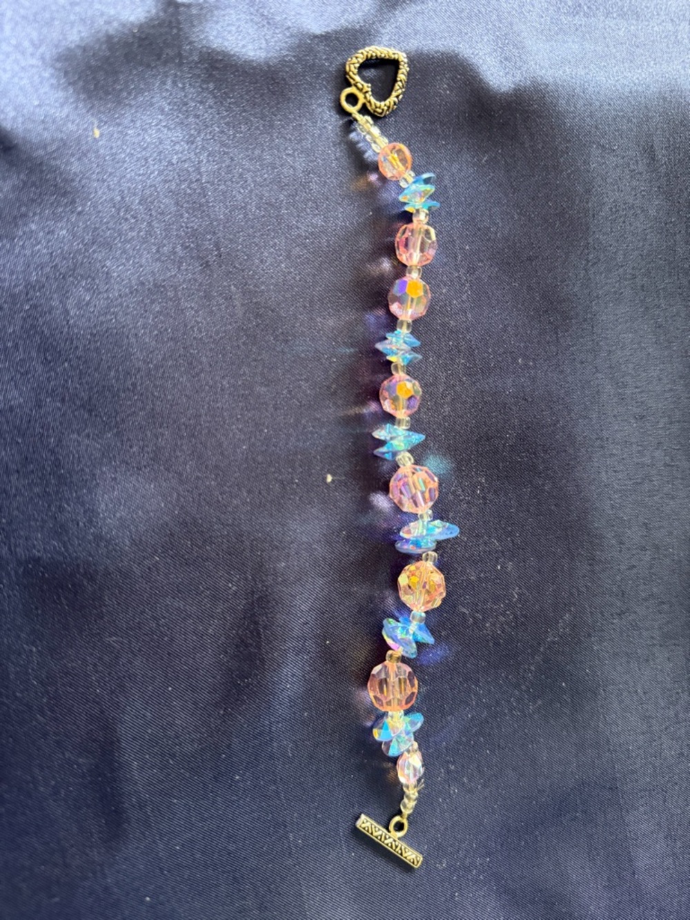 Crystal Bead Bracelet in Iridescent Pink and Blue